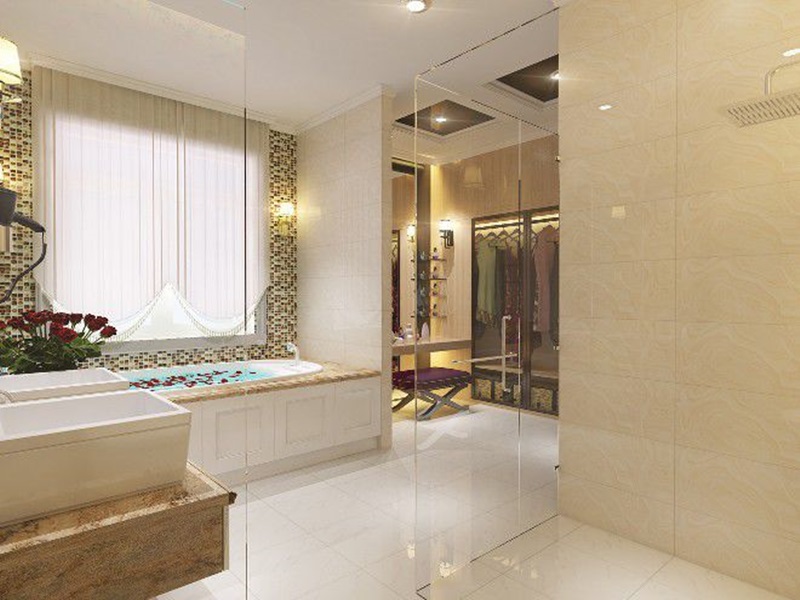 Mẫu thiết kế phòng tắm kết hợp với phòng thay đồ theo phong cách trẻ trung năng động