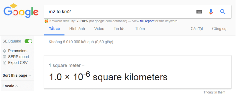 Đổi 1m2 bằng bao nhiêu cm2 bằng công cụ tìm kiếm google