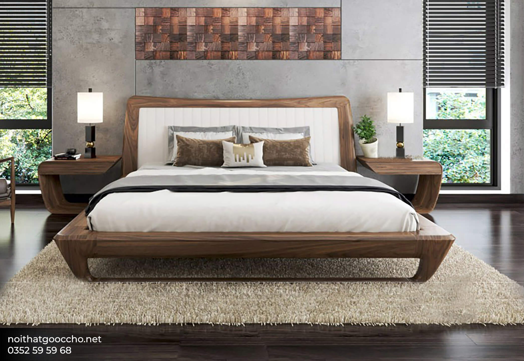 mẫu tap đầu giường gỗ óc chó tự nhiên tinh tế