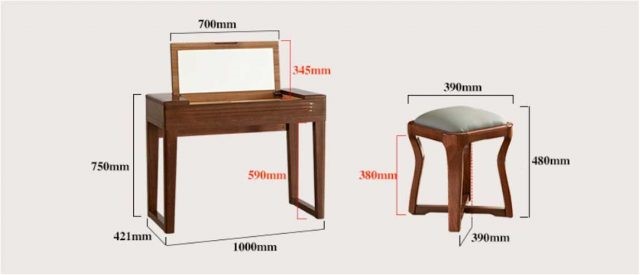 Kích thước bàn trang điểm gỗ tự nhiên cơ bản