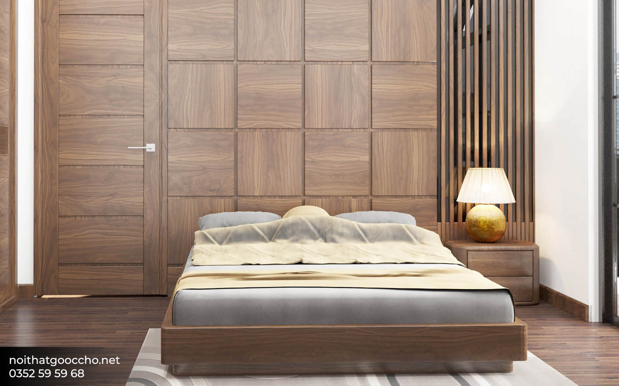 vách gỗ trang trí đầu giường