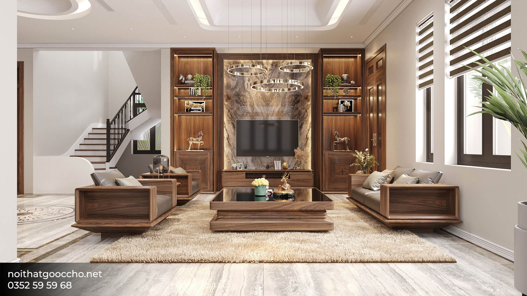 Thiết kế nội thất gỗ tự nhiên cho phòng khách