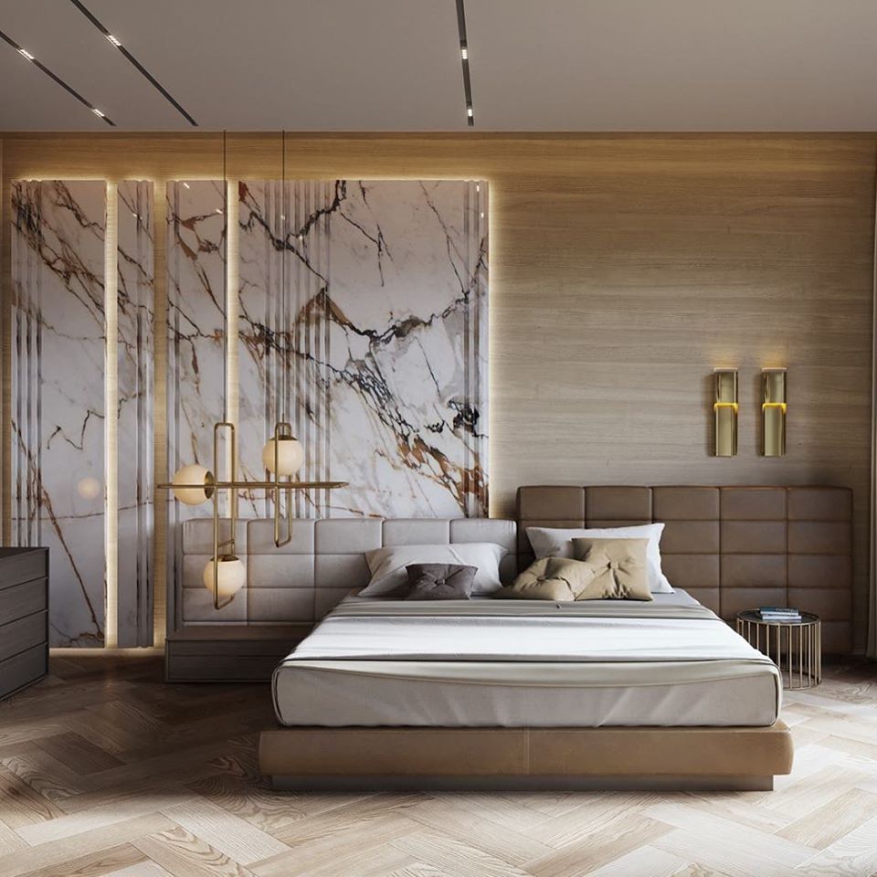 vách gỗ trang trí đầu giường