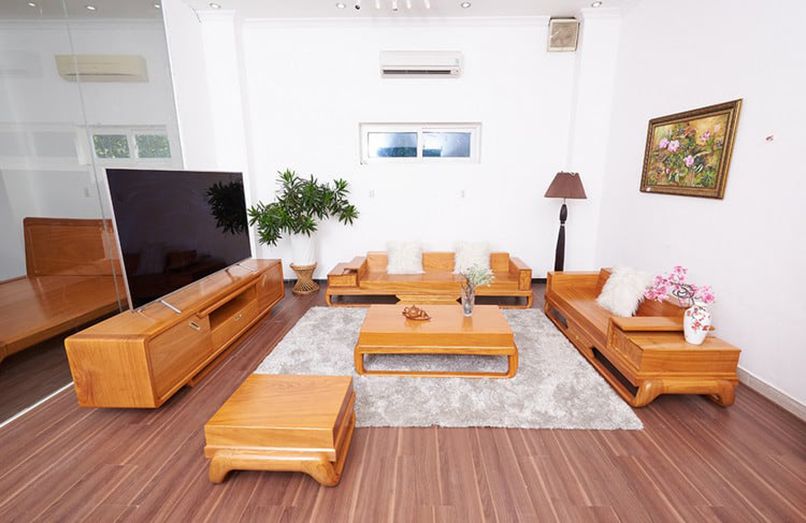 Sofa gỗ gõ đỏ Pachy sang trọng trong không gian phòng khách